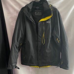 MILLET Men's LARGE DRY EDGE Black and Yellow Jacket MULTIPOCKETS HOOD GUC CLEAN